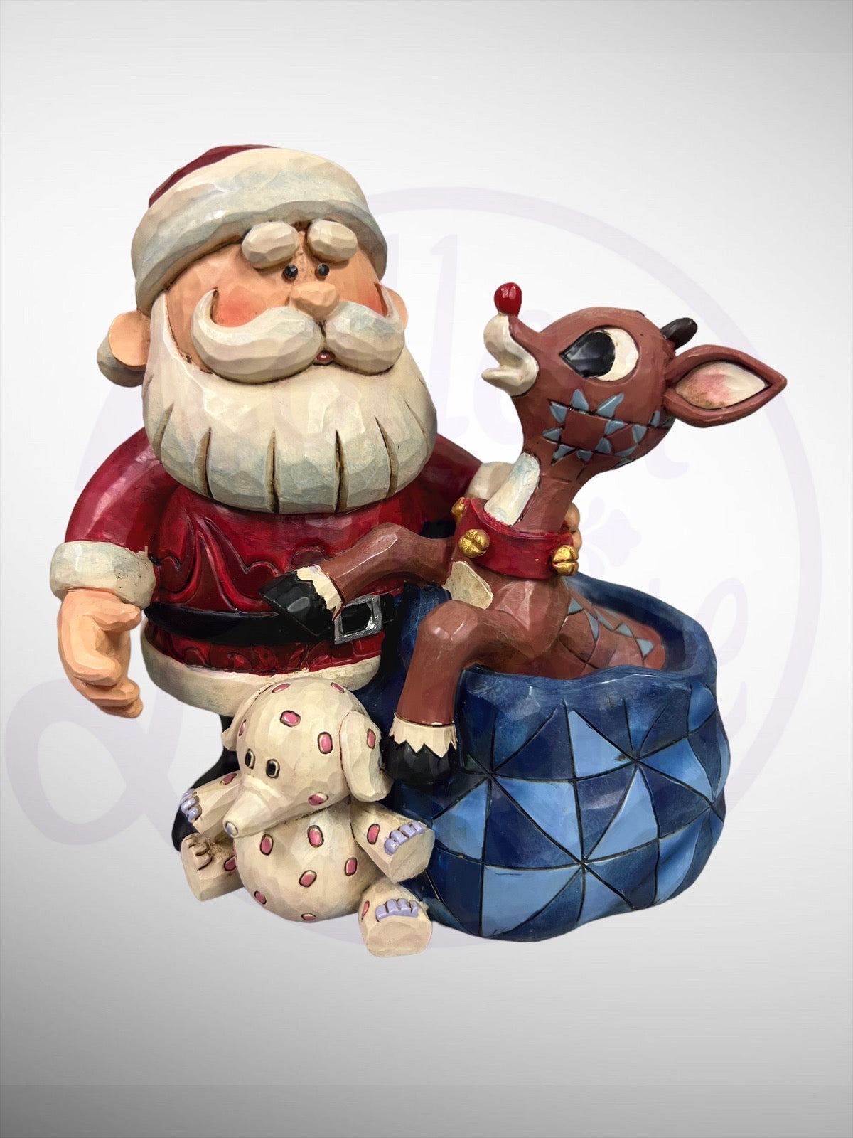 Jim Shore Rudolph Traditions - Santa & Rudolph with Blinking Nose Spotted Elephant Figurine